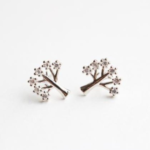 4/$12~Tiny Zircon Tree Stud Earrings - Picture 3 of 4